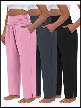 Plus Size Pleated Wide Leg Pants with Pockets Yoga Lounge